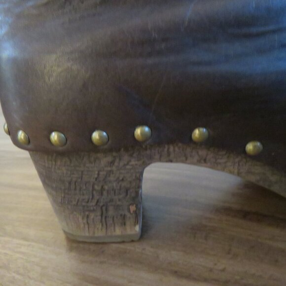 BOSABO Brown Leather Studded Clog Booties Boots Grandma Boho - Size US 6 - Picture 13 of 15